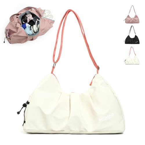 Geerlaqaly gym bag for women,lightweight crossbody with shoe compartment、wet pocket, weekend overnight, swimming、yoga,white