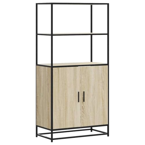 vidaXL Buffet Haut chêne Sonoma 68x35x139 cm Bois d'ingénierie métal, Armoire latérale, Armoire de Rangement Haute, vitrine Haute, Armoire Haute