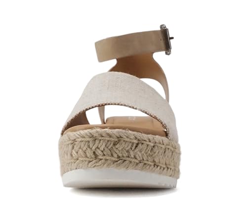 Image of Soda Topic Open Toe Buckle Ankle Strap Espadrilles Flatform Wedge Casual Sandal