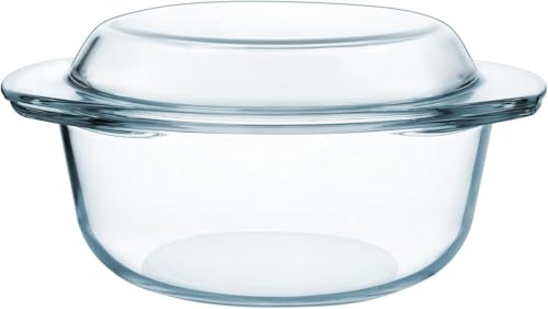 Housetronics Glass Round Casserole Oven Dishes with Lid, Borosilicate Glass, Freezer & Microwave Safe, Scratch & Thermal Shock Resistant, Easy-Grip Handles Oven Proof (1/1.5/2.5 Ltr) (1 Litre)