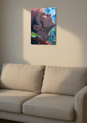 Image of NIJUKA Anime Printed A4 Size Metal sheet Poster For Home And Room Decoration | For Anime Art Fans Boys And Girls (Sukuna Side Face In Rain)