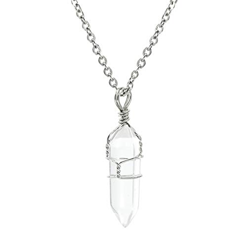 Hand Wired Natural Clear Quartz Crystal Healing Point Chakra Pendant Necklace