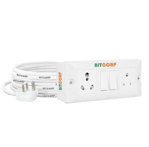 Image of BITCORP 16A Heavy Duty Power Extension Board with Switches with 2 Socket 2 Switch, 3500W, 15 Meter 2.5mm Electric Cord for AC, Refrigerator, EV Charger, Washing Machine, Geyser