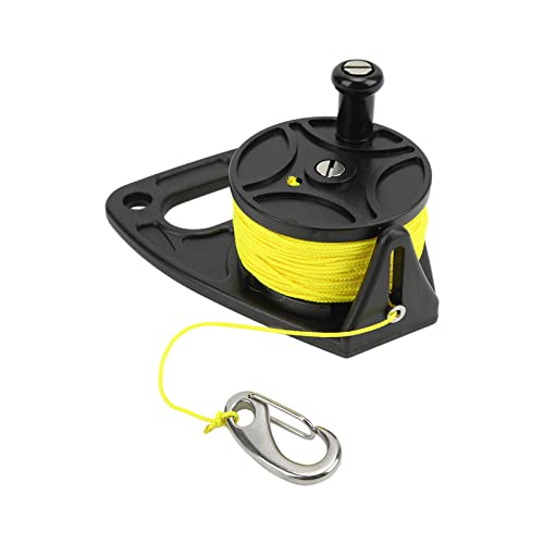 Scuba Dive Reel Portable Thumb Stopper Hook for Snorkeling Underwater Water Sports (Black Wheel)