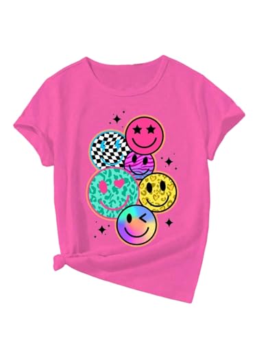 Image of Floerns Girl's Smiling Face Graphic Crew Neck T Shirt Short Sleeve Casual Cute Tee Top