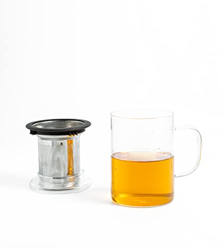 Image of Sipologie Inspire Tea Infuser Mug - Ideal for Brewing Loose-Leaf Tea - Premium Clear Borosilicate Glass Mug with Fine Mesh Stainless Steel Infuser and Dual-Purpose Glass Lid, 350ml