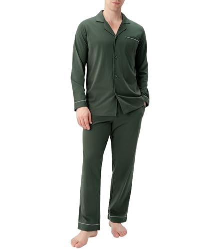 DAVID ARCHY Mens Cotton Sleepwear Pajamas Set Long Sleeve, Button-Down with Pockets, Fly Loungewear for Men Top & Pants Set