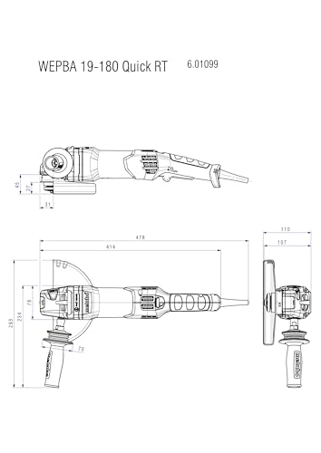 Meuleuse dangle METABO WEPBA 19 180 Quick RT 180mm Tronçonnage Métal - vue 3