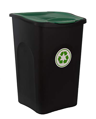 BigDean XL Mülleimer 50L - schwarz mit grünem Klappdeckel - ideal für...