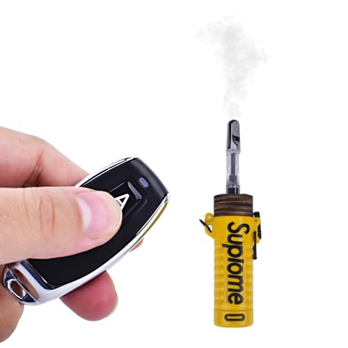 Máquina de humo portátil con control remoto - Diseño compacto en amarillo, ideal para eventos, fotografía y teatro