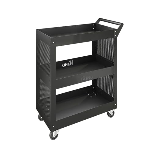 Kind Carrinho Auxiliar Multiuso Com 3 Níveis De Bandeja Alta, 4 Rodas Direcionavéis, 2 Com Travões, Aço, 240 Kg De Capacidade Total Preto