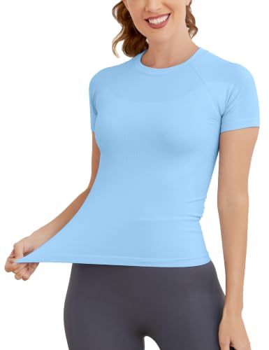 Image of MathCat Seamless Workout Tops for Women Short Sleeve T-Shirt
