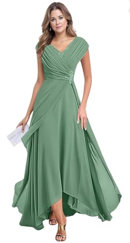 Chiffon Mother of The Bride Dresses Long 2025 Lace V Neck Ruffle Formal Evening Party Gowns for Women