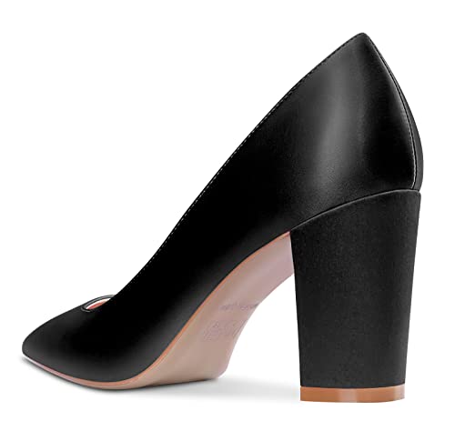 Aachcol Women Pumps Chunky Block Mid Heel Pointed Toe Slip-on Wedding Office Party Dress Shoes Classic 3 Inch3
