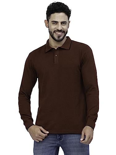 Image of Kalt Mens Basic Solid Full Sleeves Polo Cotton Blend Knitted Regular Fit Polo-Neck T-Shirts with Collar Stylish