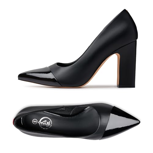 Trary Black Heels High Heels For Women Pumps Shoes Women Closed Pointed Toe Heels Comfortable Women'S Pumps Chunky Block Heels Slip-On Office Party Wedding Dress Shoes 3.54 Inch Heels Size 8.5 thumb #5