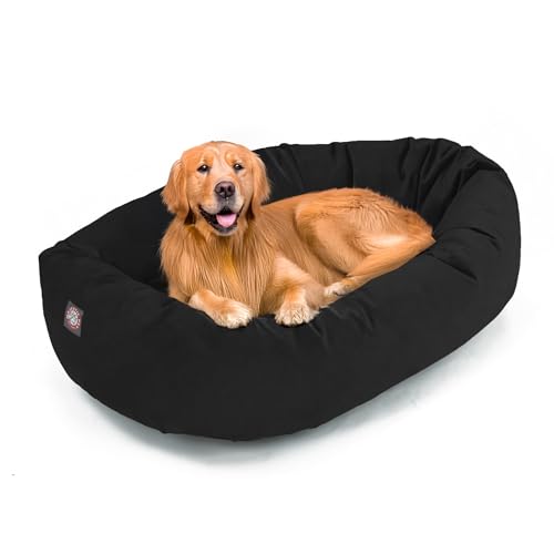 Image of Majestic Pet Suede Shredded Memory Foam Mix Calming Dog Bed Washable - Cozy Soft Round Dog Bed with Spine for Head Support - Fluffy Donut Dog Bed, 40 Inch, Black