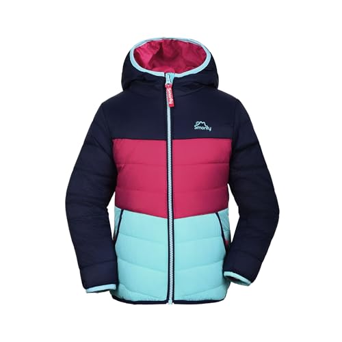 SMONTY Kinder Daunenjacke wasserabweisend und leichter Mantel für Jungen und Mädchen mit vernähten Nähten ideal für Frühling Herbst Camping Wandern und Reisen(HIMBEERROT/ZYAN 16)