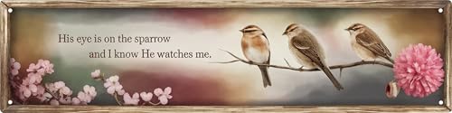 Aimlayton His Eye Is On The Sparrow Metal Sign 4x16in Inspirational Scripture Plaque for Christian Home Wall Gift