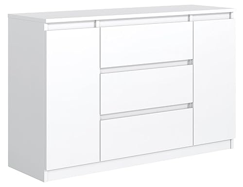 MebLocker Kommode mit 3 Schubladen 2 Schranktüren 120 cm Ideal für Wohnzimmer, Schlafzimmer, Kinderzimmer und Büro Moderne Elegante Lösung für stilvolle Aufbewahrung (Weiß)