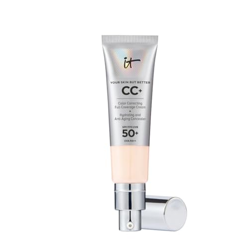 IT Cosmetics CC+ Cream SPF 50+ Full-Coverage CC Foundation, Hydrating Skincare, With Hyaluronic Acid, Niacinamide & Vitamin E for a Radiant Finish, Your Skin But Better, Shade: Fair Beige, 32ml