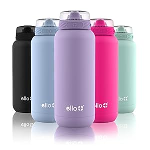 Ello Cooper Vacuum Insulated Stainless Steel Water Bottle with Soft Straw and Carry Loop, Double Walled, Leak Proof, Lilac, 32oz