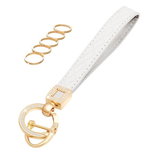 Microfiber Leather Wristlet Keychain,Wrist Keychain Car Key Chain with 5 Key Ring and Anti-Lost D Ring