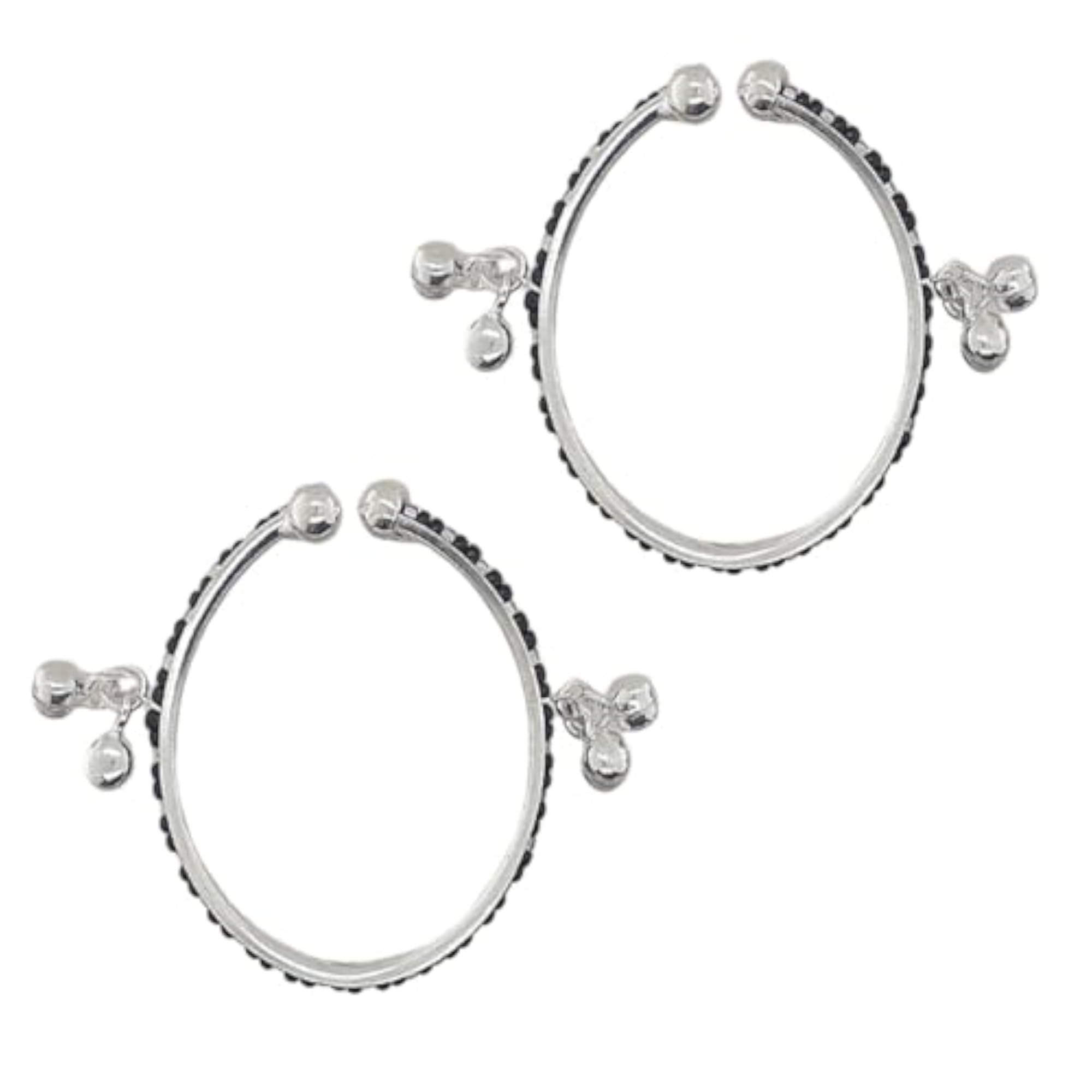 Exclusive Pure Silver Black Beads Design Babies Nazariya Kada Bangle, Pack in Pair