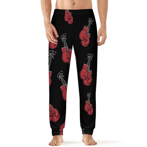 Red Boxing Gloves Mens Pajama Lounge Pants Elastic Waistband Sleepwear Lounge Wear Long