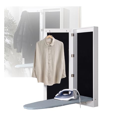 GCGC Wall Mounted Ironing Board Cabinet,Lifting Hidden Ironing Board Space Saver,Folding Ironing Board Cabinet with Mirror,for Home Cloakroom (No Ironing Machine Included)
