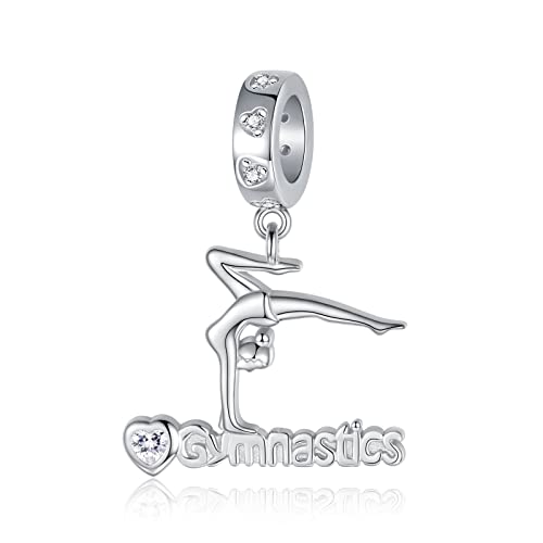 Sariel Gymnastics Charms for Necklace Bracelet 925 Sterling Silver Gymnast Bead Jewelry Gifts Teens Girls Women Daughter (C)