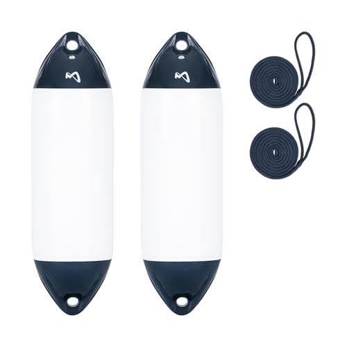 Mesle Bootsfender Ultra 2er Set mit Leine, ø 22 cm | 76 cm lang, Langfender aufblasbar, Bootsfender, Fender Schiff Yacht Schlauchboot