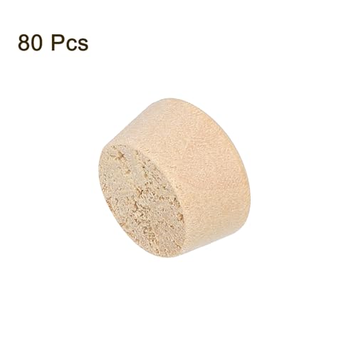 Image of uxcell 80Pcs Wood Button Plugs, 12.5mm /0.49 inch Flat Head Hardwood Screw Hole Plug Wooden Caps Buttons Wood Plug for Furniture Woodworking Craft Decor (14mm x 12.5mm)