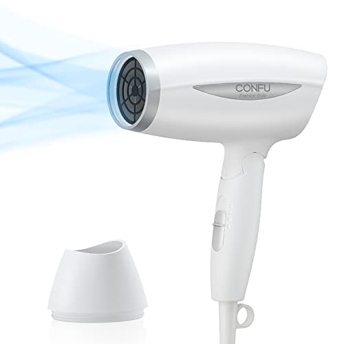 CONFU Haartrockner, Klappbarer Reisehaartrockner, 1600w-1800W Klappbar Ionen Föhn, Stylingdüse, Klein und Leicht Haarfön, 3 Temperatur DC Motor Schnell Trocken für Hause und Reise (Weiß Föhn) Cover