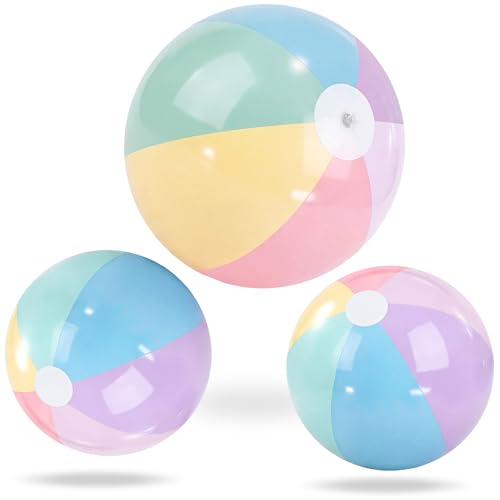 MiniInflat 3 Pcs Pastel Inflatable Beach Balls 24 & 16 Inch Large Round Pool Balls PVC Toys for Adults Kids Summer Beach Water Games, Birthday Luau Party Favors Decorations(Macarons) - image 1