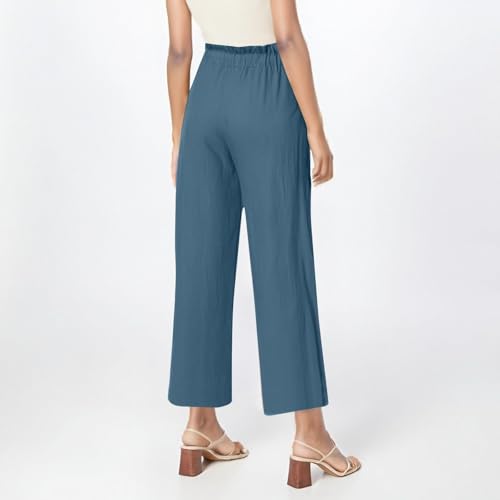 Linen Pants for Women Drawstring Waist Wide Leg Trousers Summer Causal Lightweight Flowy Pants with Pockets2