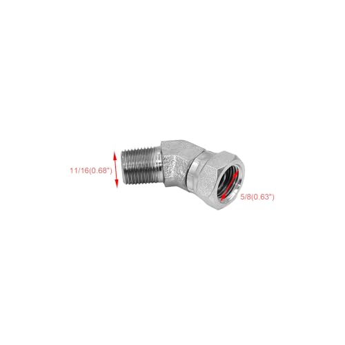 Image of (2-PACK) 1503-06-06 Hydraulic Hose Adapter Fitting 3 /8 inch Male (3 /8 inch-18NPTF) x 3 /8 inch Female Swivel (3 /8 inch-18NPSM) 45 Elbow SAE Pipe Joints Connector Carbon Steel