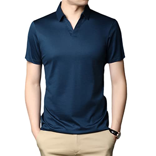 Polo haut de gamme 100 % pur coton bleu marine M, coupe ajustée premium