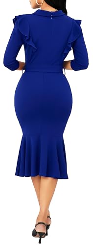 Image of SxClub Elegant Dress for Women Sexy 3 /4 Sleeve Business Knee Length Dresses Fishtail Zipper Belt