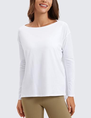 Image of CRZ YOGA Long Sleeve Workout Shirts for Women Loose Fit-Pima Cotton Yoga Shirts Casual Fall Tops Shirts