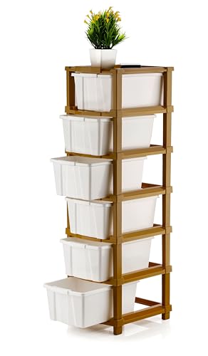 Image of 6 Layer Plastic Modular Storage Drawer Organizer | Chest of Drawer Storage Box for Living Room, Office, School and Home Toys | Organiser for Kids Room | Ivory & Brown (6-Layer ivory)