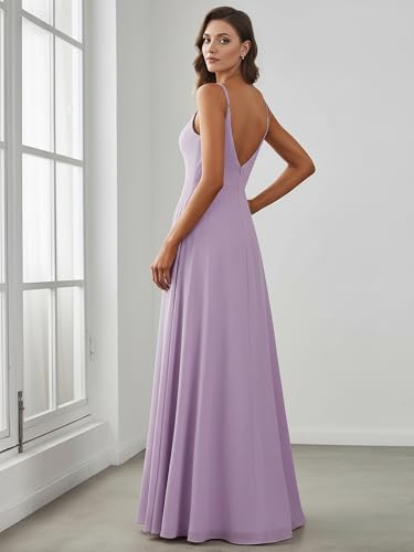 Image of Ever-Pretty Women's Sexy Side Slit V Neck Spaghetti Straps Chiffon A Line Bridesmaid Dress 0128B-PH