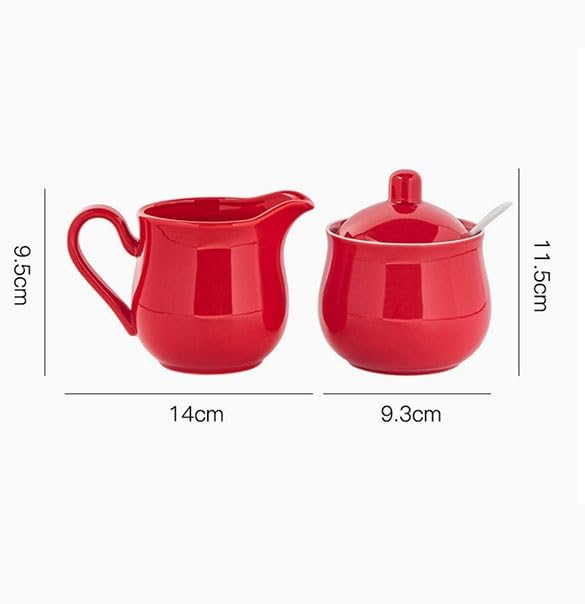 Set lattiera e zuccheriera in porcellana 2 pezzi con coperchio cucchiaio | Accessori caffè moderni, for la ristorazione casalinga, lavabili in lavastoviglie(White,350ml)