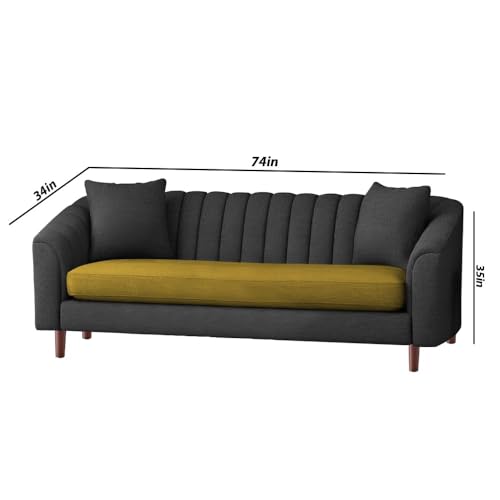 Image of Casaliving Doraldo 3 Seater Sofa Set for Living Room (Yellow- Black Colour Fabric) Premium Fabric Sofa Set