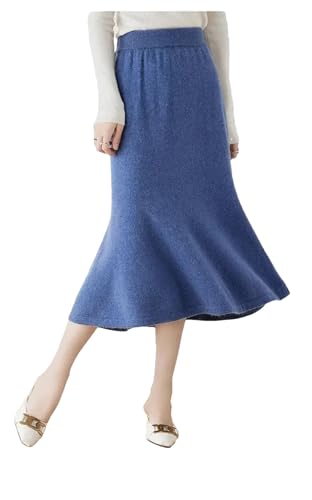 Women's Fall Winter Slim Fit Fish Tail Skirt Wrap Around High Waist Solid Wool Midi Skirt Flower Basket Color XL
