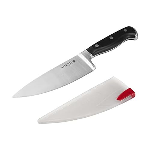 Sabatier Forged Triple Riveted Chef Knife with Edgekeeper Self-Sharpening Blade Cover, High-Carbon Stainless Steel Kitchen Knife, Razor-Sharp Knife to Cut Fruit, Vegetables and more, 6-Inch, Black