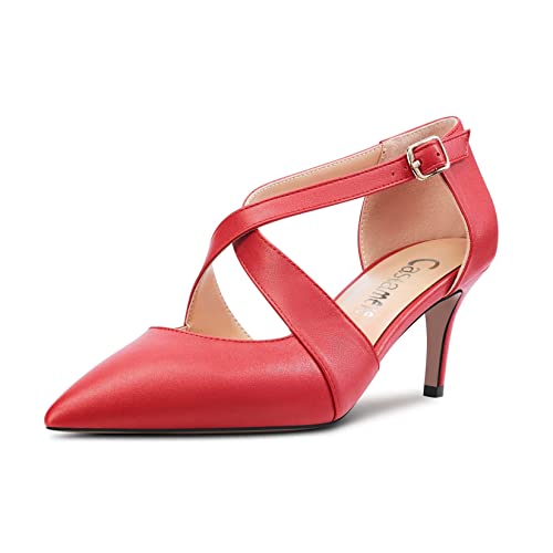 Castamere Aguja Medio Heel Puntiaguada Punta Correa Cruzada Pumps de Boda Fiesta 6.5 CM Heels Rojo Matte 38 EU