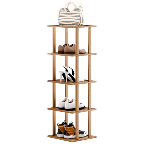Yokawe Narrow Bamboo Shoe Rack for Entryway and Hallway, Corner Shoe Shelf Space-Saver, Free-Standing Small Shoe Organizer, Planter Pot Holder for Bathroom 5