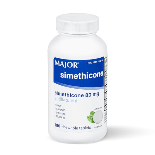 Major Simethicone Gas Relief 80 mg - Anti Flatulence Bloating and Gas Pressure Aid - 100 Chewable Tablets (1 Pack)