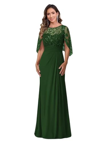 Image of Mother of The Bride Dresses - Long Chiffon Lace Appliques Cape Sleeve Ruched Waist Formal Evening Gown for Women